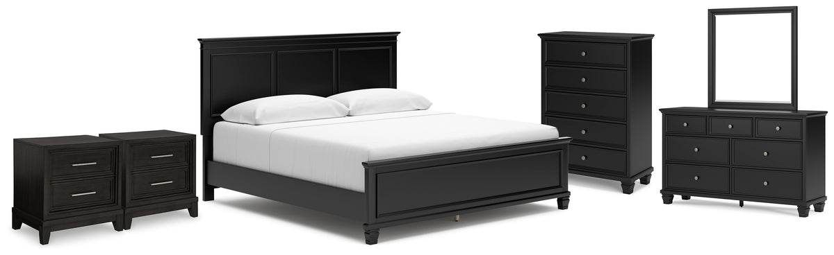 Diamond Furniture - Ashley Furniture - Lanolee King Panel Bed, Dresser, Mirror, Chest and 2 Nightstands - King Panel Bed, Dresser, Mirror, Chest and 2 Nightstands - B687B28