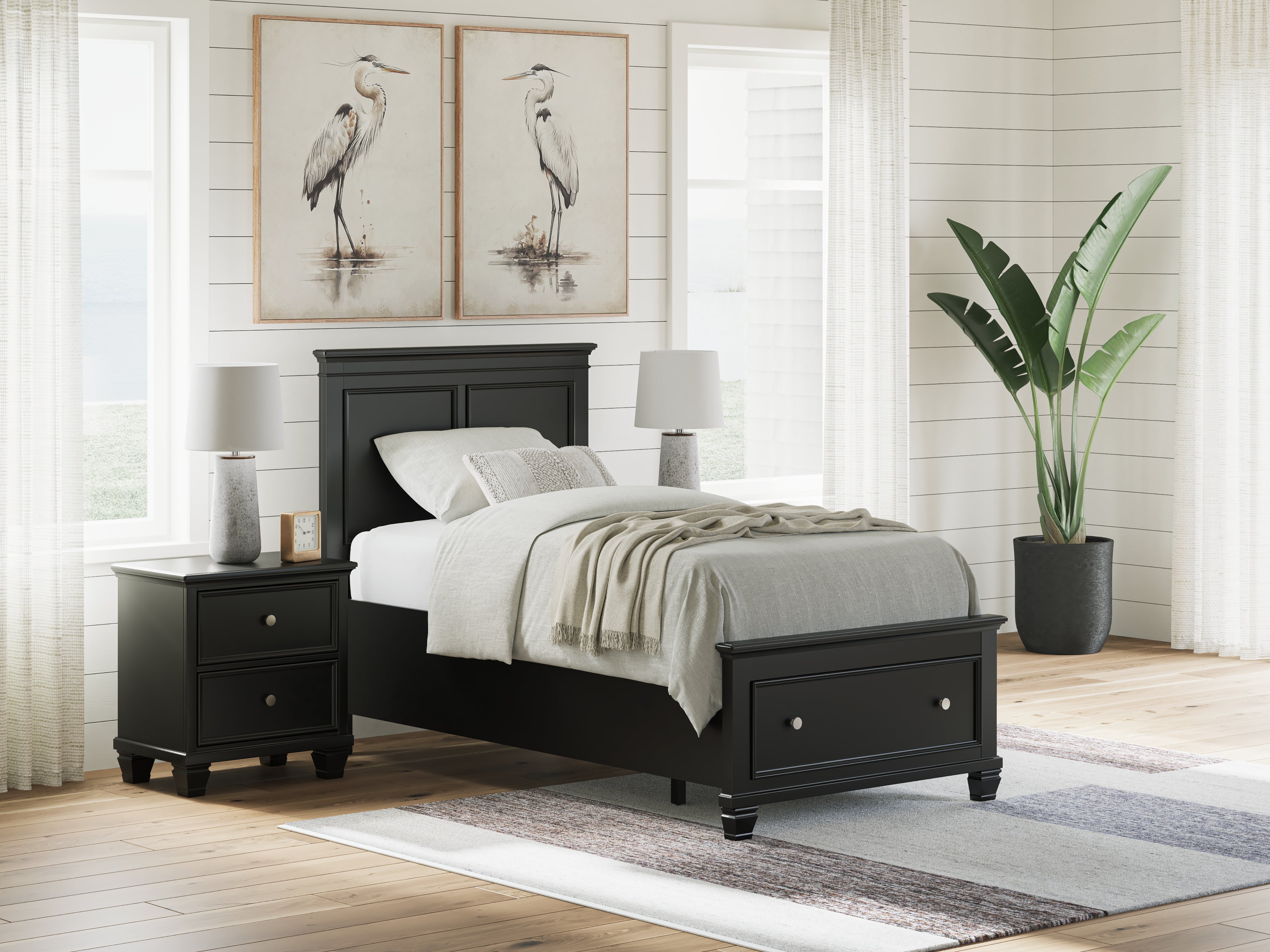 Diamond Furniture - Ashley Furniture - Lanolee Bedroom - Twin Panel Storage Bed / Black - B687B21