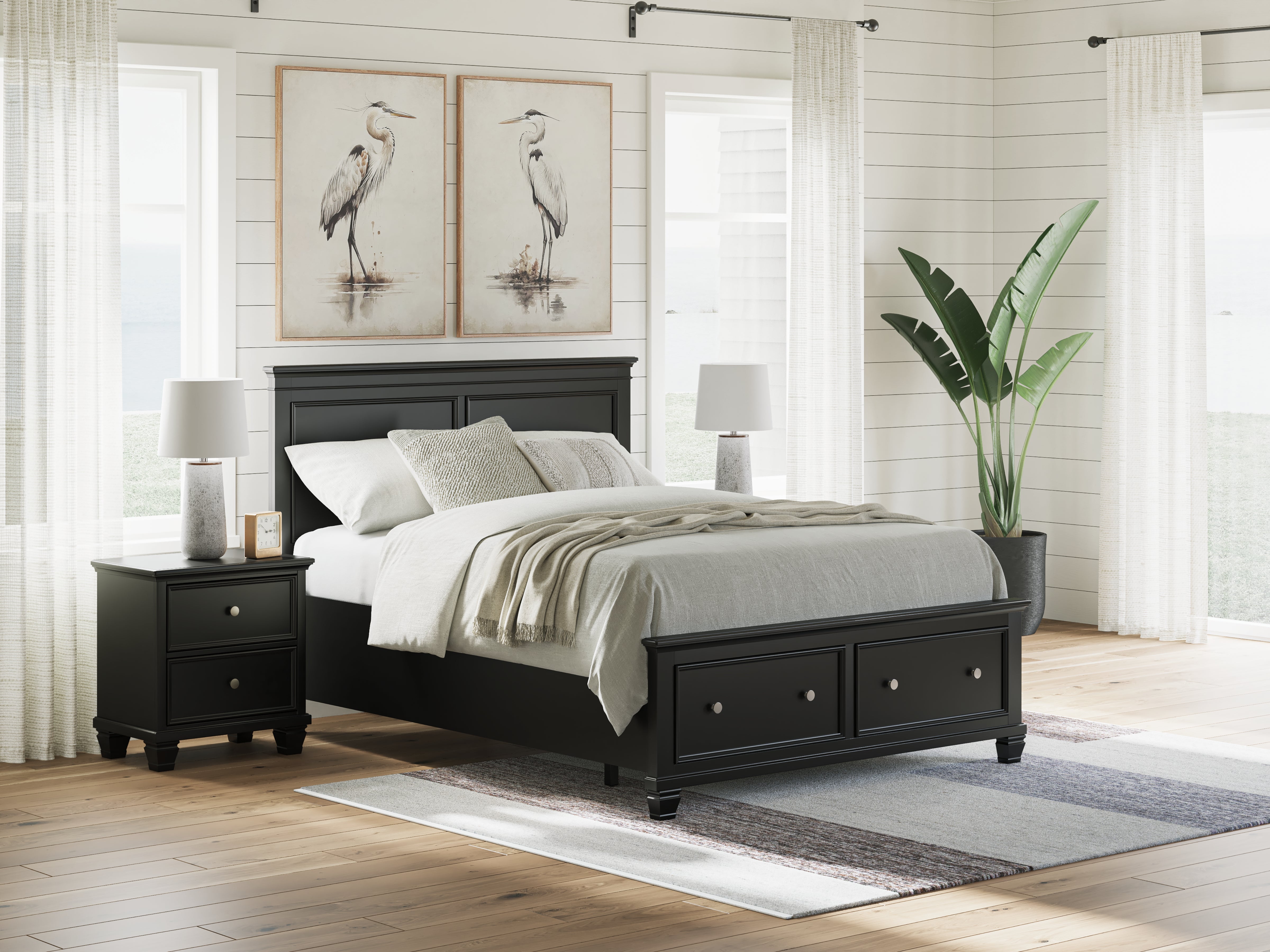 Diamond Furniture - Ashley Furniture - Lanolee Bedroom - Queen Panel Storage Bed / Black - B687B17