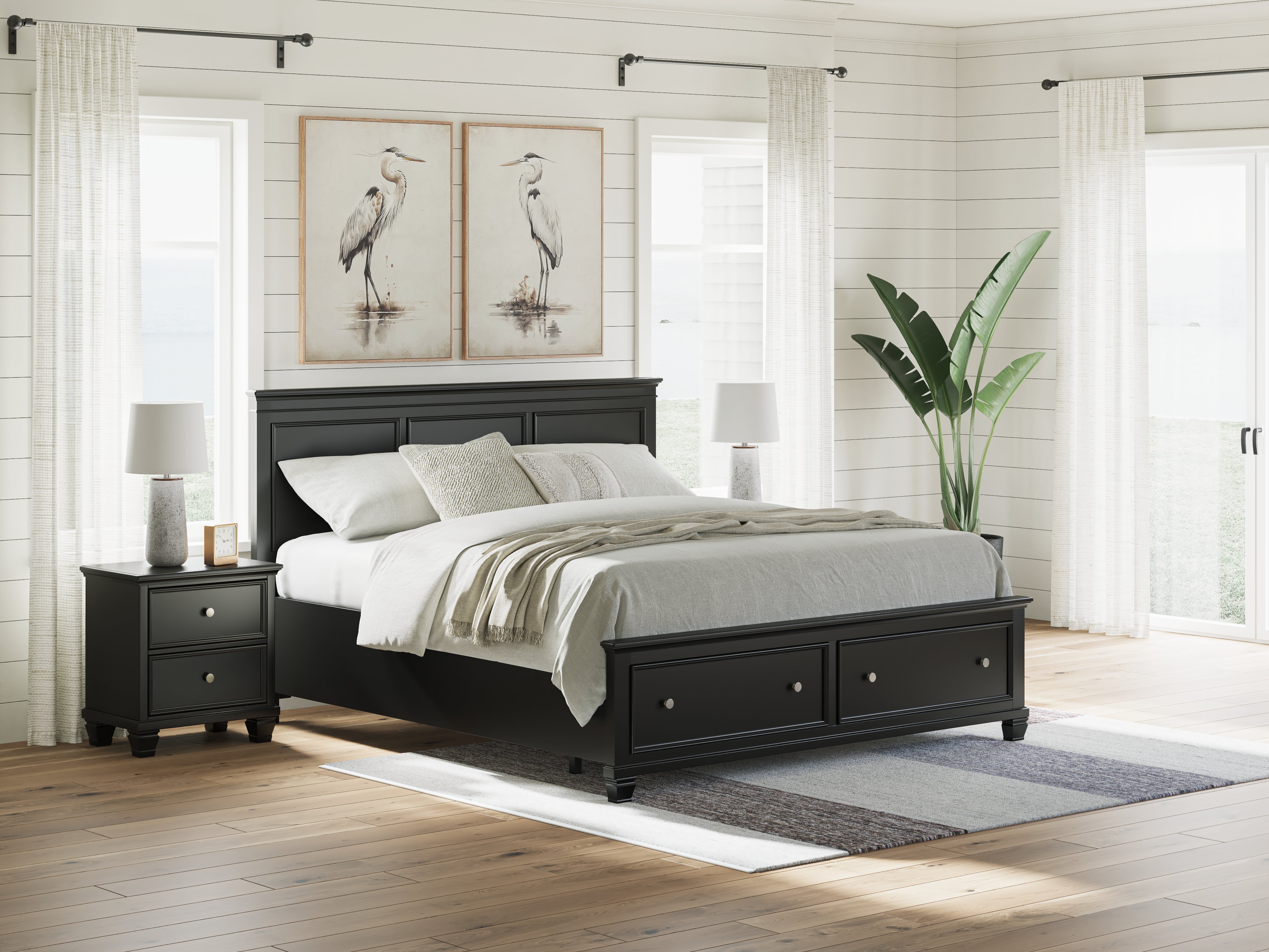 Diamond Furniture - Ashley Furniture - Lanolee Bedroom - California King Panel Storage Bed / Black - B687B20