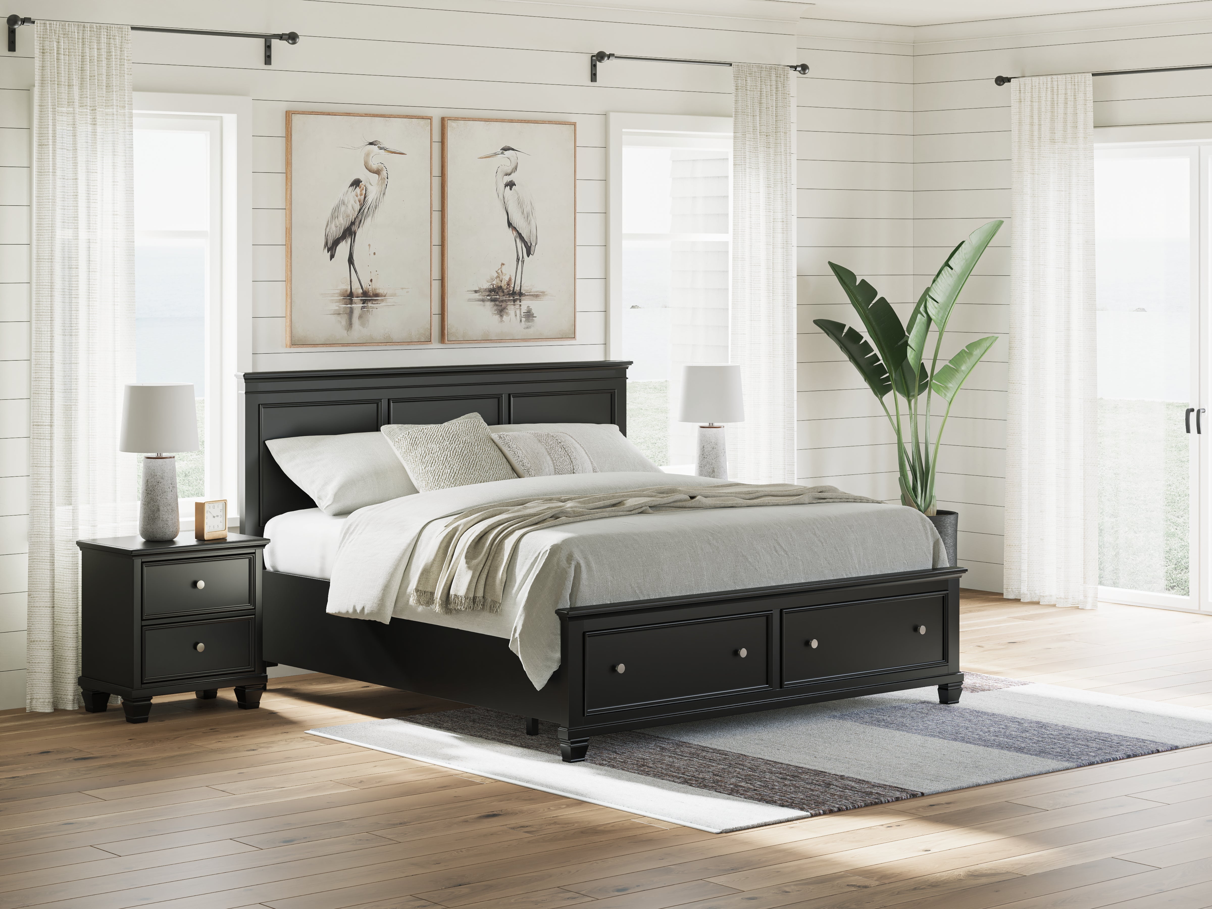 Diamond Furniture - Ashley Furniture - Lanolee Bedroom - King Panel Storage Bed / Black - B687B19