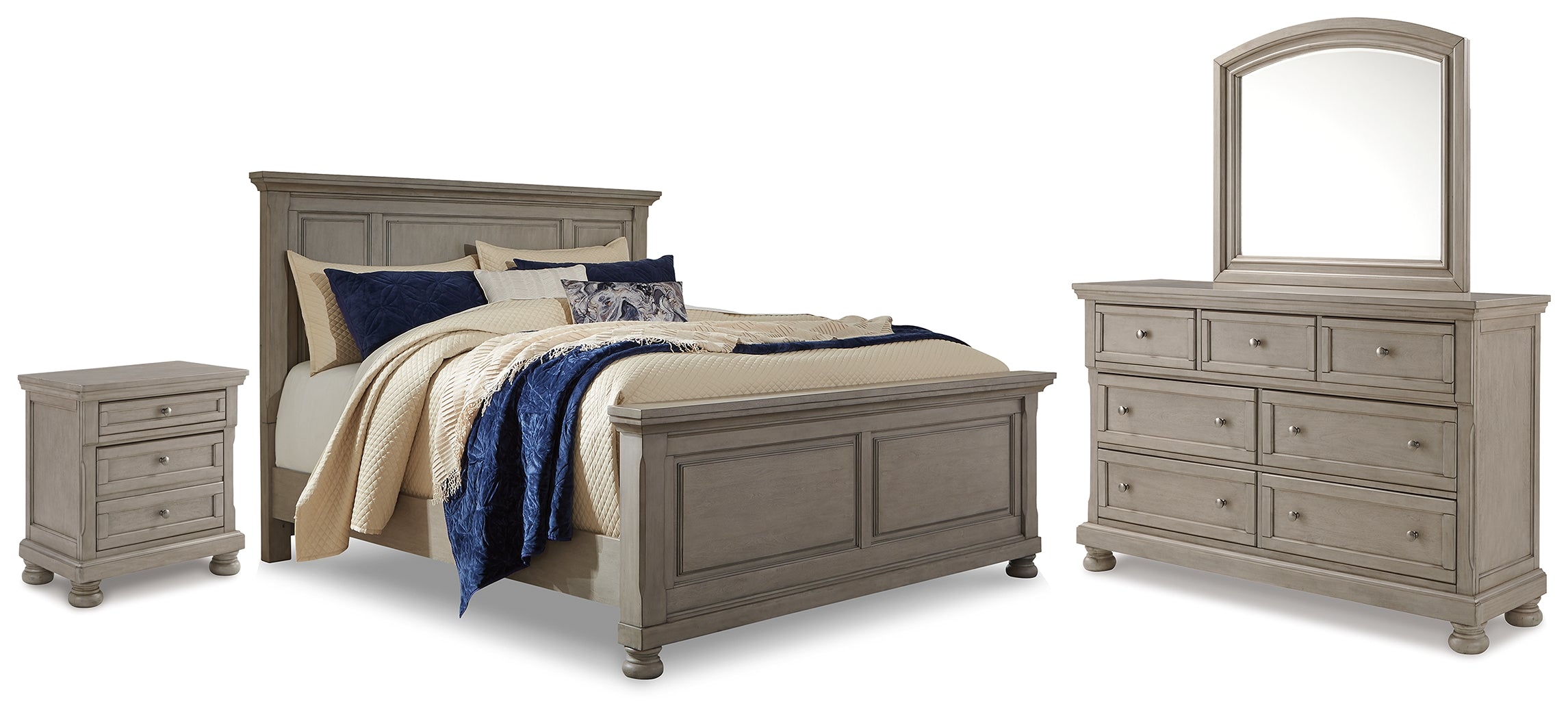 Diamond Furniture - Ashley Furniture - Lettner King Panel Bed with Dresser, Mirror and Nightstand - King Panel Bed with Dresser, Mirror and Nightstand - B733B40