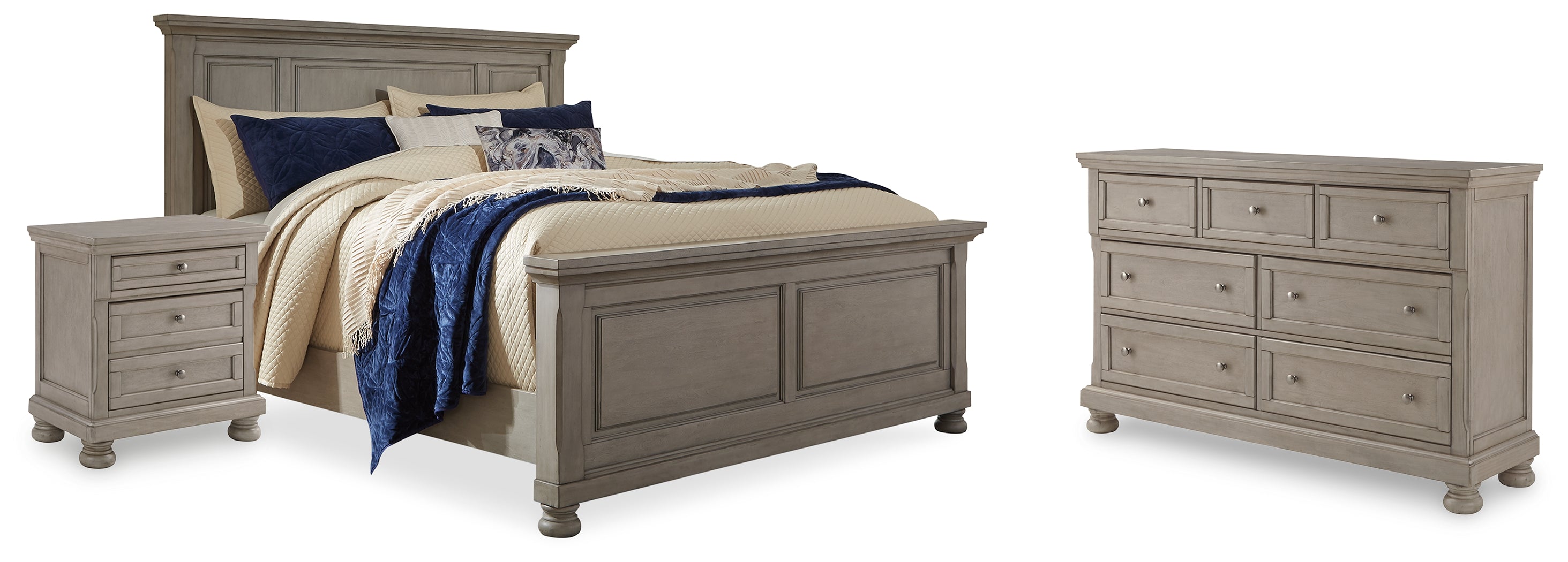Diamond Furniture - Ashley Furniture - Lettner Queen Panel Bed, Dresser, and Nightstand - Queen Panel Bed, Dresser, and Nightstand - B733B42