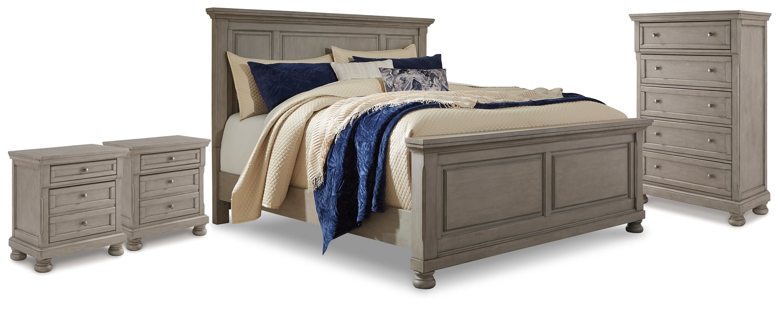 Diamond Furniture - Ashley Furniture - Lettner King Panel Bed, Chest and 2 Nightstands - King Panel Bed, Chest and 2 Nightstands - B733B59