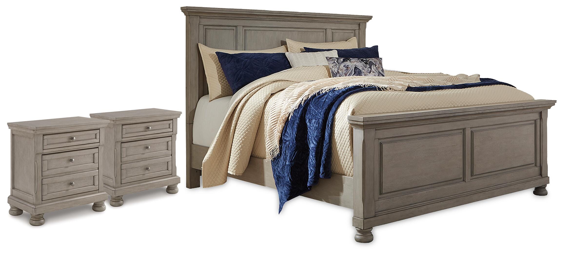 Diamond Furniture - Ashley Furniture - Lettner California King Panel Bed and 2 Nightstands - California King Panel Bed and 2 Nightstands - B733B61