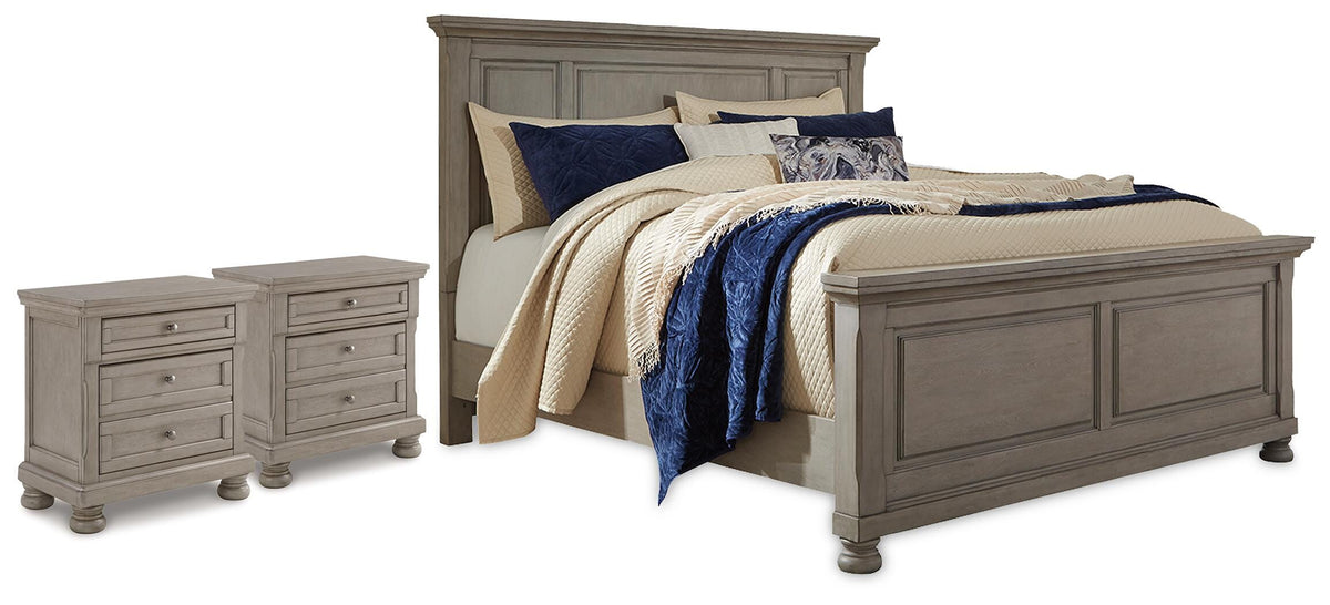 Diamond Furniture - Ashley Furniture - Lettner California King Panel Bed and 2 Nightstands - California King Panel Bed and 2 Nightstands - B733B61