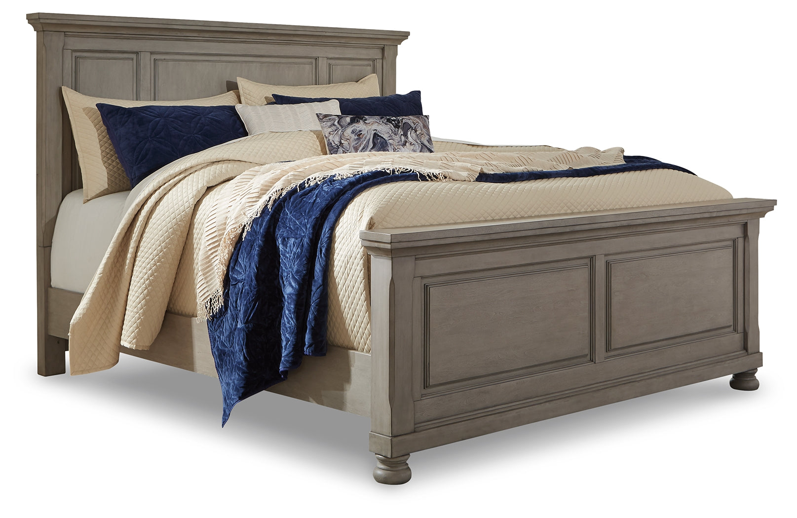 Diamond Furniture - Ashley Furniture - Lettner Queen Panel Bed, Dresser, Mirror and 2 Nightstands - Queen Panel Bed, Dresser, Mirror and 2 Nightstands / Light Gray - B733B43