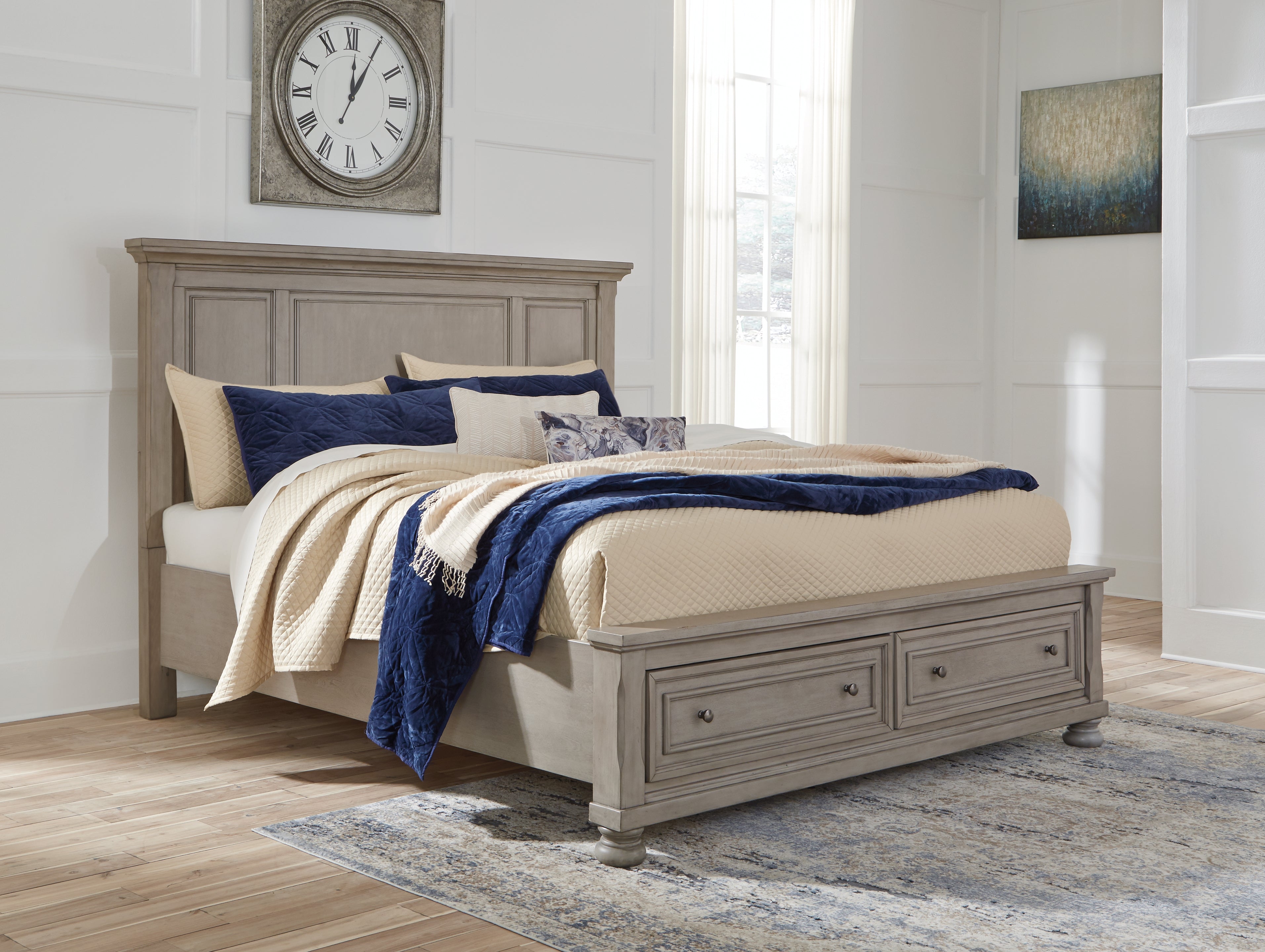 Diamond Furniture - Ashley Furniture - Lettner Bedroom - California King Panel Storage bed / Light Gray - B733B35