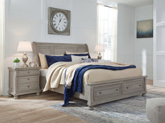Diamond Furniture - Ashley Furniture - Lettner Bedroom - Queen Panel Storage Bed / Light Gray - B733B31