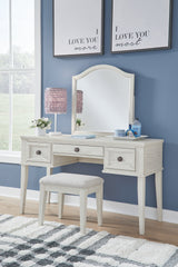 Diamond Furniture - Ashley Furniture - Robbinsdale Mirrored Vanity with Bench - Mirrored Vanity with Bench / Antique White - B742B11