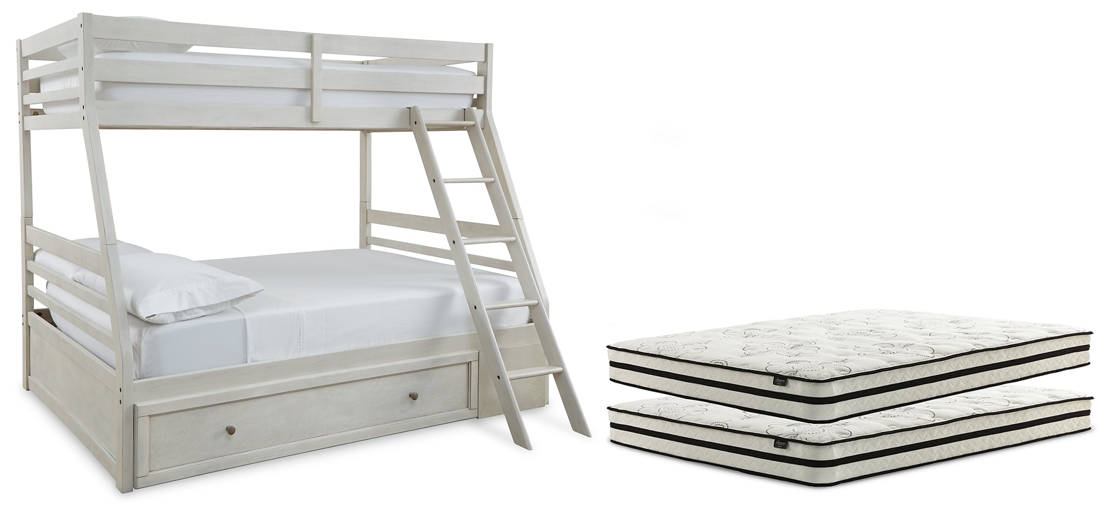 Diamond Furniture - Ashley Furniture - Robbinsdale Twin over Full with Storage and Mattresses - Twin over Full with Storage and Mattresses - B742B39