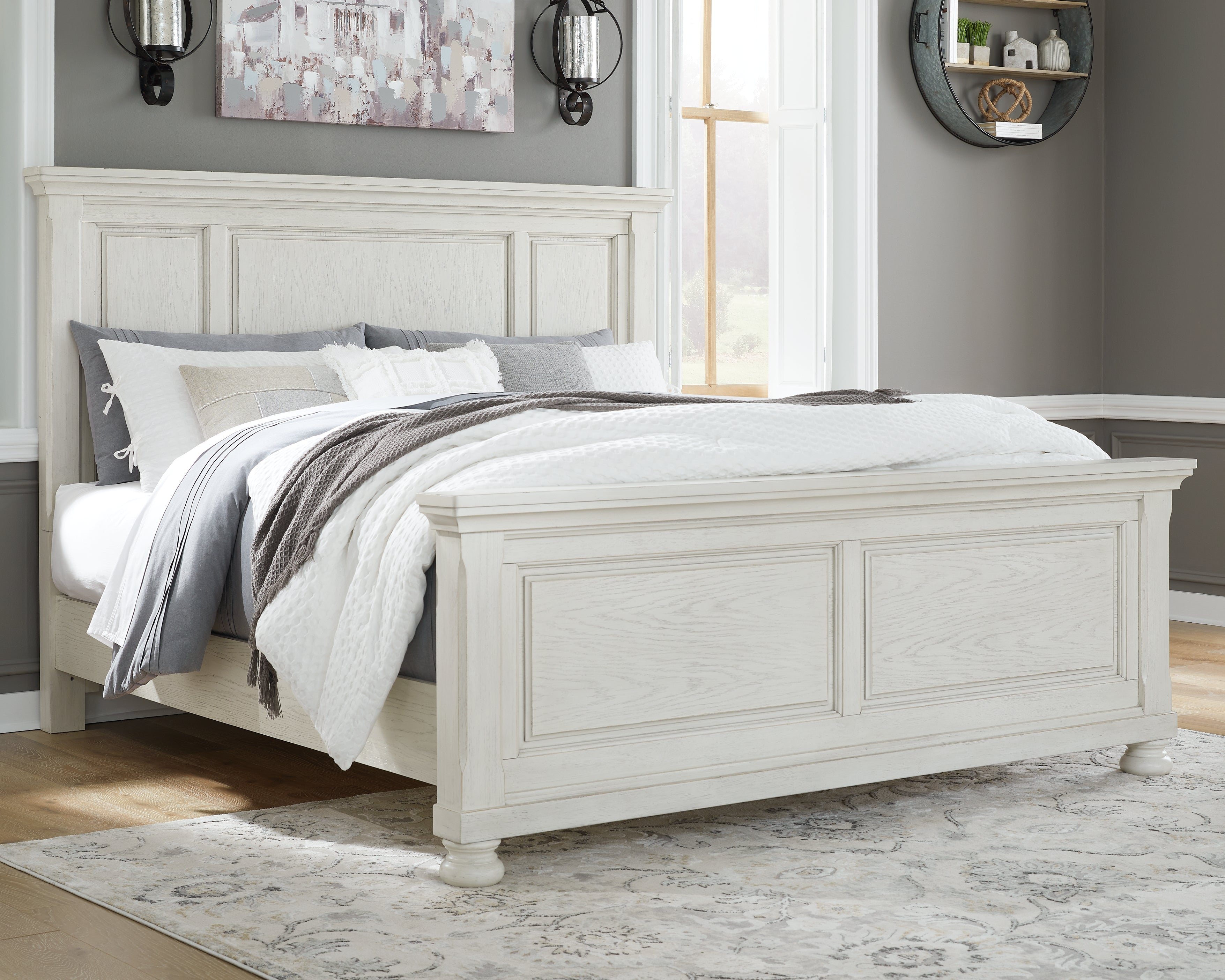 Diamond Furniture - Ashley Furniture - Robbinsdale Bedroom - California King Panel Bed / Antique White - B742B7