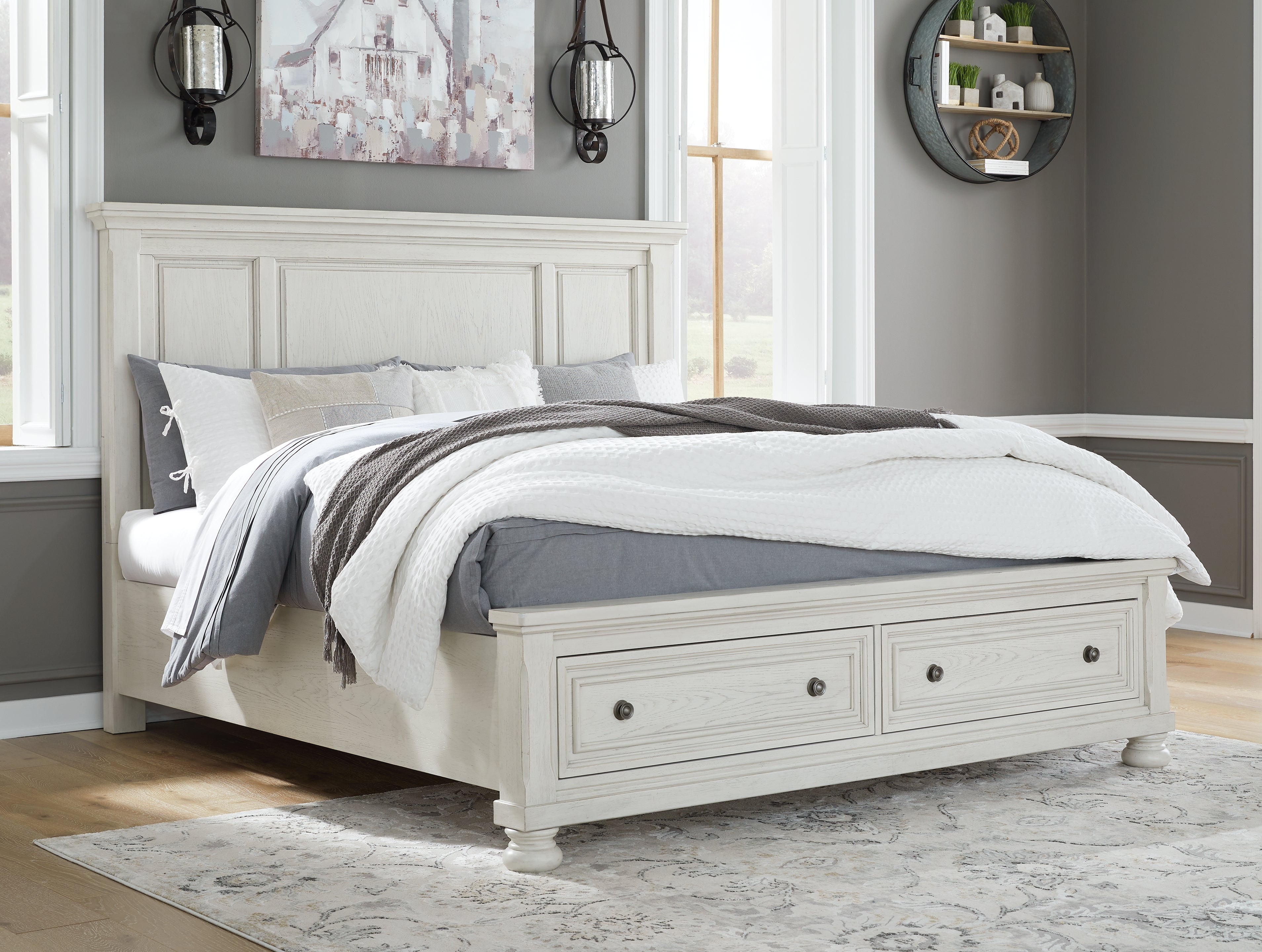 Diamond Furniture - Ashley Furniture - Robbinsdale Bedroom - Queen Panel Storage Bed / Antique White - B742B24