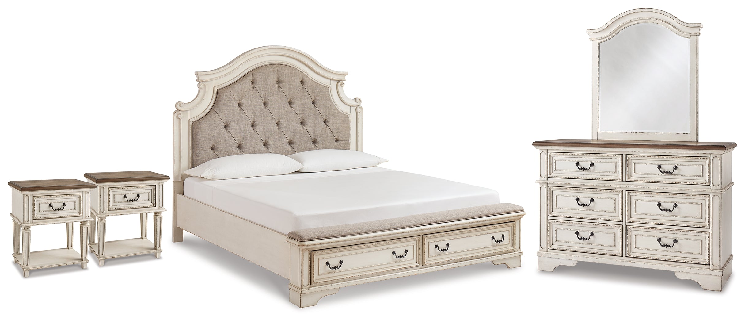 Diamond Furniture - Ashley Furniture - Realyn King Panel Storage Bed, Dresser, Mirror and 2 Nightstands - King Panel Storage Bed, Dresser, Mirror and 2 Nightstands - B743B66