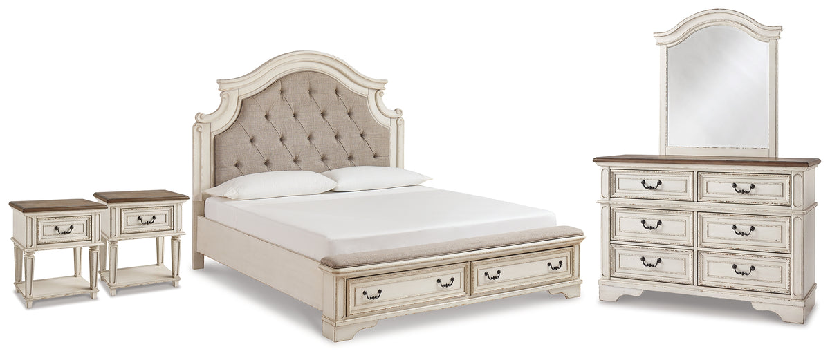 Diamond Furniture - Ashley Furniture - Realyn King Panel Storage Bed, Dresser, Mirror and 2 Nightstands - King Panel Storage Bed, Dresser, Mirror and 2 Nightstands - B743B66