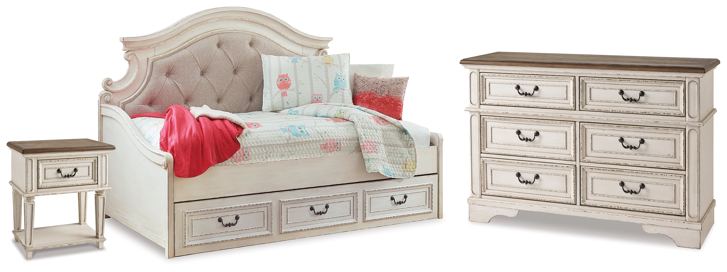 Diamond Furniture - Ashley Furniture - Realyn Twin Storage Daybed, Dresser and Nightstand - Twin Storage Daybed, Dresser and Nightstand - B743B92