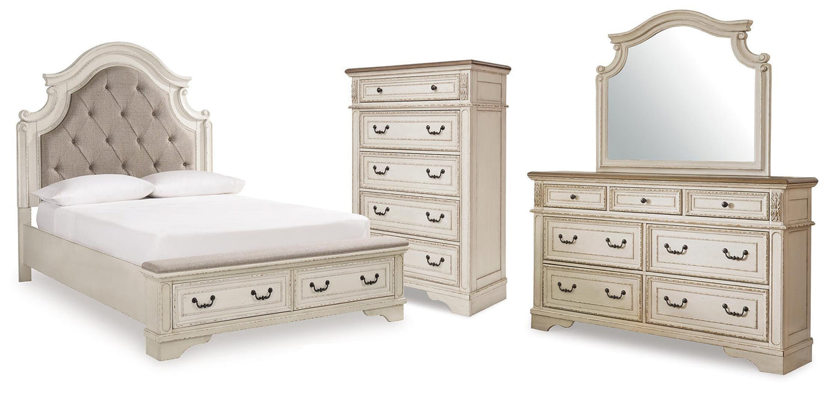 Diamond Furniture - Ashley Furniture - Realyn Queen Upholstered Panel Bed, Dresser, Mirror and Chest - Queen Upholstered Panel Bed, Dresser, Mirror and Chest - B743B110