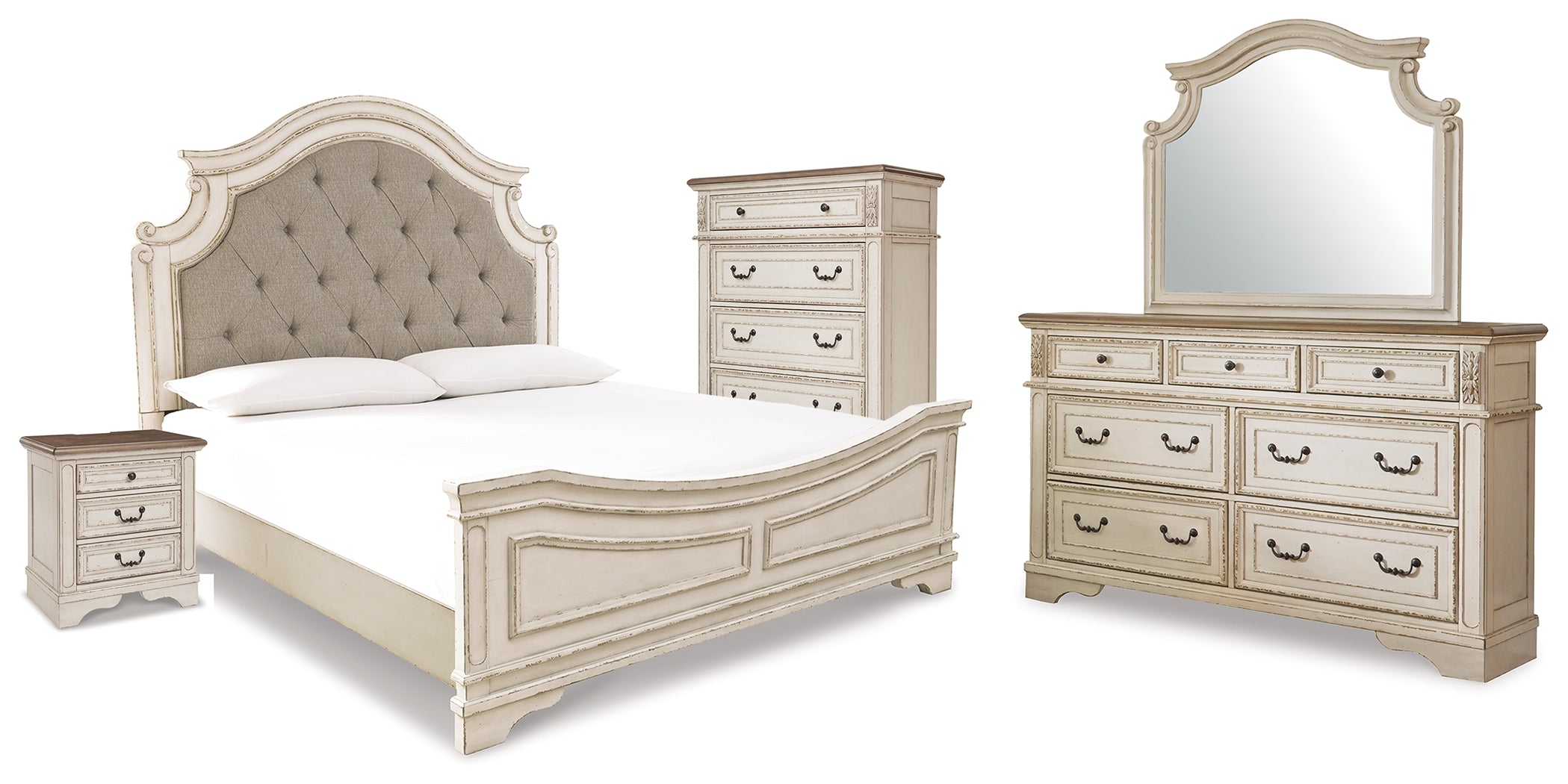 Diamond Furniture - Ashley Furniture - Realyn King Panel Bed, Dresser, Mirror, Chest and Nightstand - King Panel Bed, Dresser, Mirror, Chest and Nightstand - B743B89