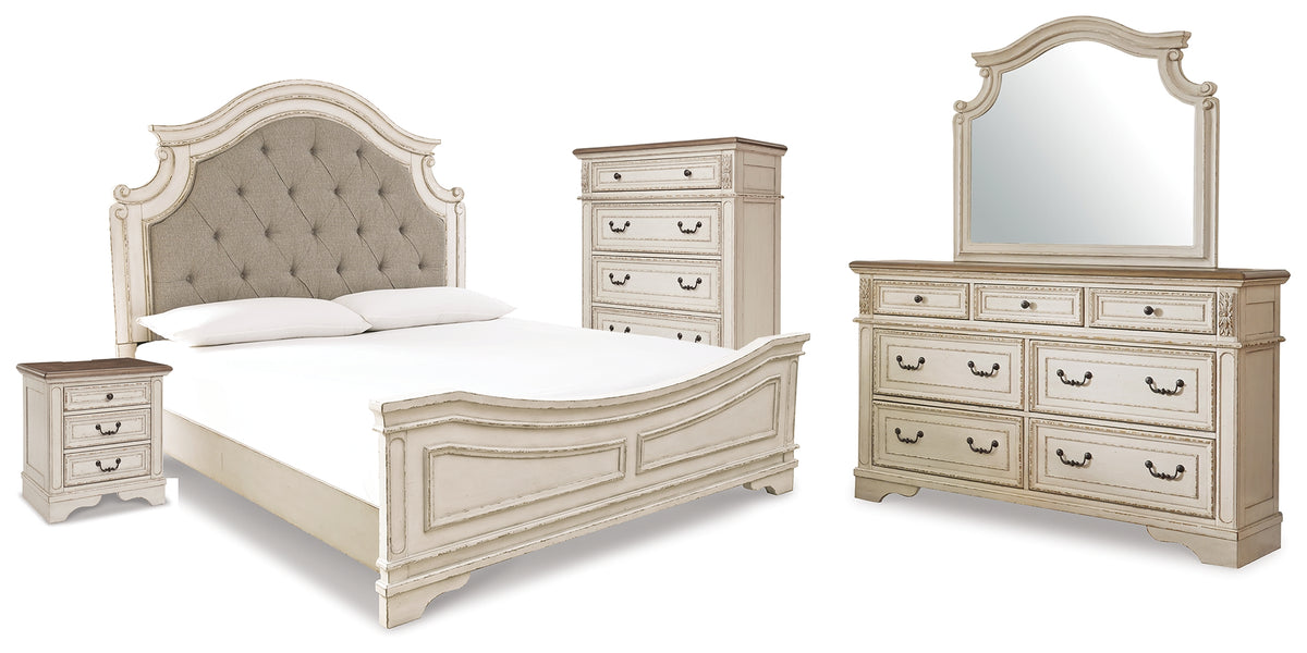 Diamond Furniture - Ashley Furniture - Realyn King Panel Bed, Dresser, Mirror, Chest and Nightstand - King Panel Bed, Dresser, Mirror, Chest and Nightstand - B743B89