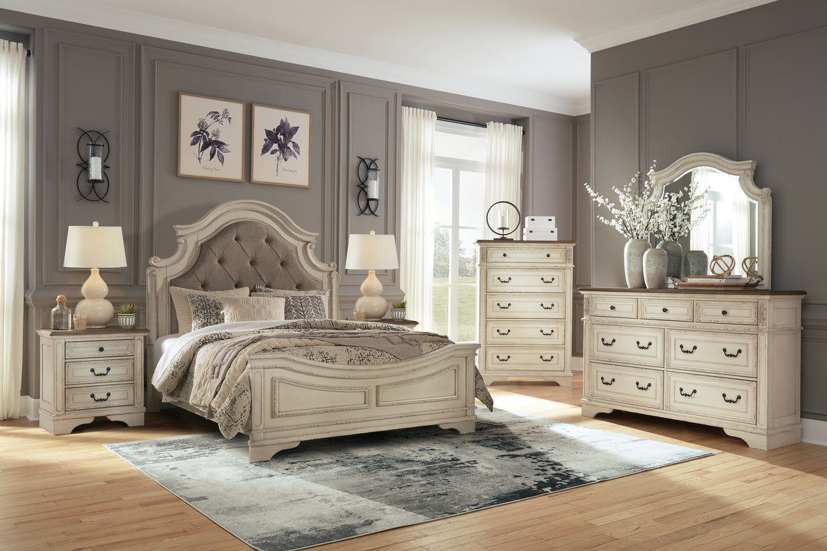 Diamond Furniture - Ashley Furniture - Realyn Queen Upholstered Panel Bed, Dresser, Mirror, Chest and 2 Nightstands - Queen Upholstered Panel Bed, Dresser, Mirror, Chest and 2 Nightstands - B743B61