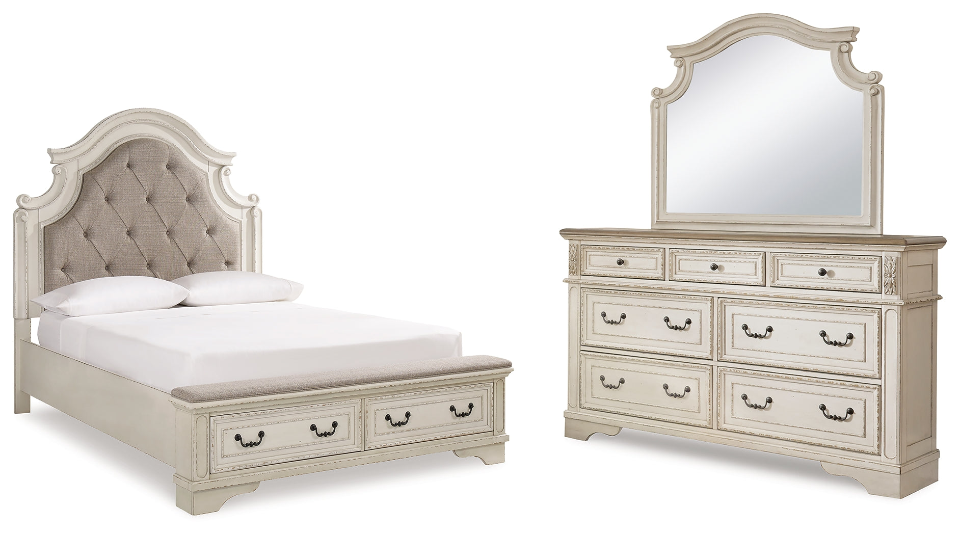 Diamond Furniture - Ashley Furniture - Realyn Queen Storage Bed, Dresser and Mirror - Queen Storage Bed, Dresser and Mirror - B743B19