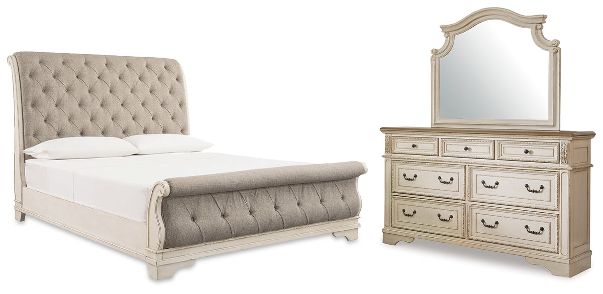 Diamond Furniture - Ashley Furniture - Realyn Queen Upholstered Sleigh Bed, Dresser and Mirror - Queen Upholstered Sleigh Bed, Dresser and Mirror - B743B5