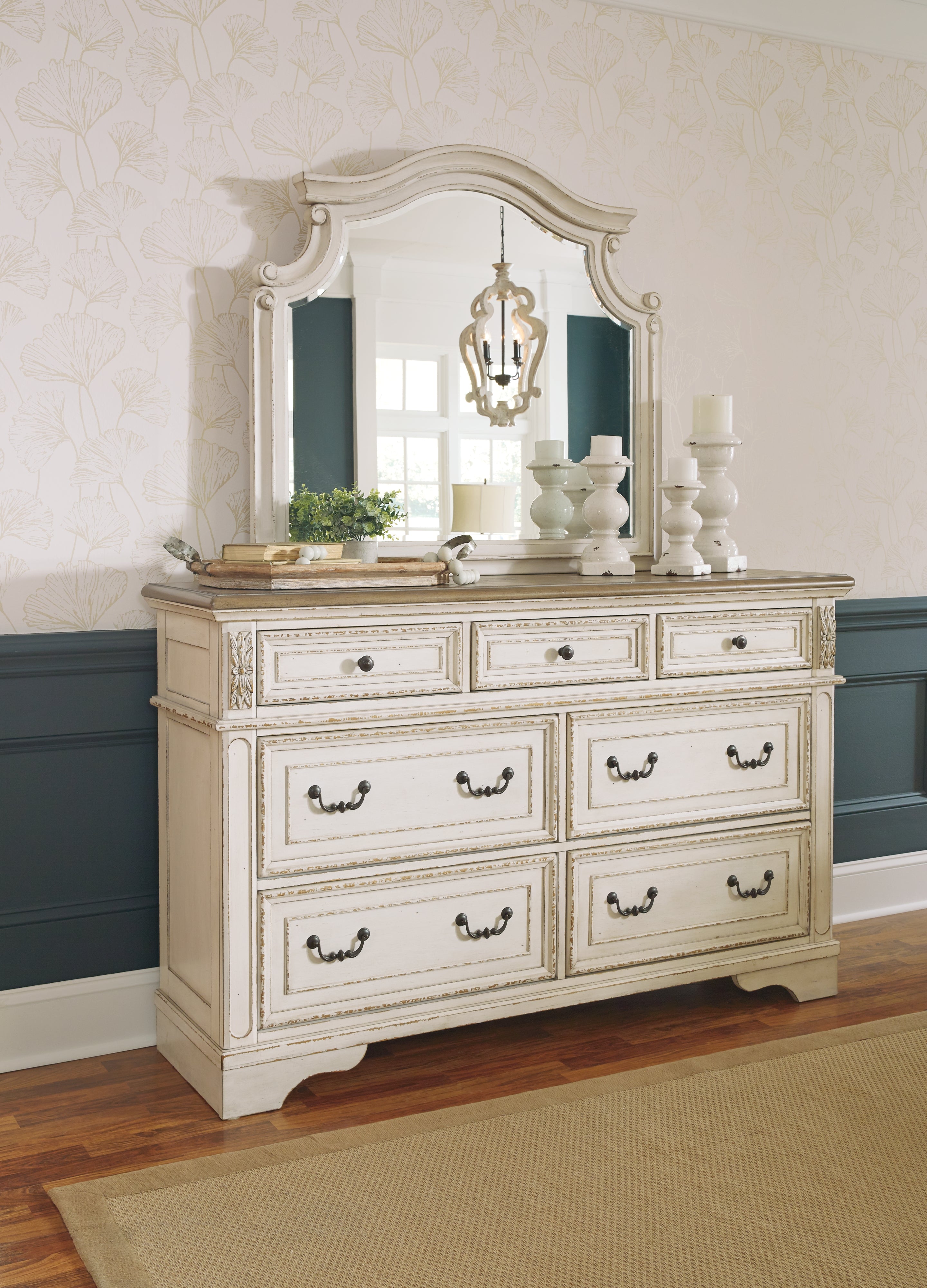 Realyn Queen Panel Bed, Dresser, Mirror, Chest and Nightstand