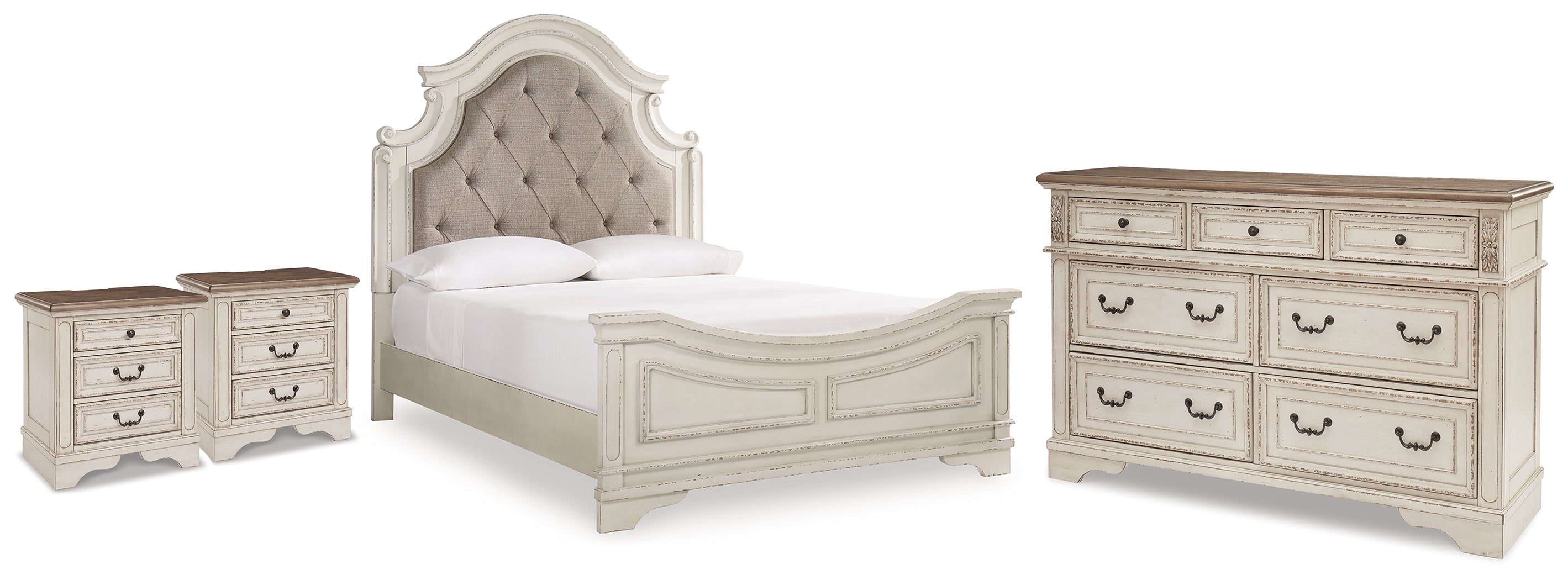 Diamond Furniture - Ashley Furniture - Realyn Queen Upholstered Panel Bed, Dresser and 2 Nightstands - Queen Upholstered Panel Bed, Dresser and 2 Nightstands - B743B67