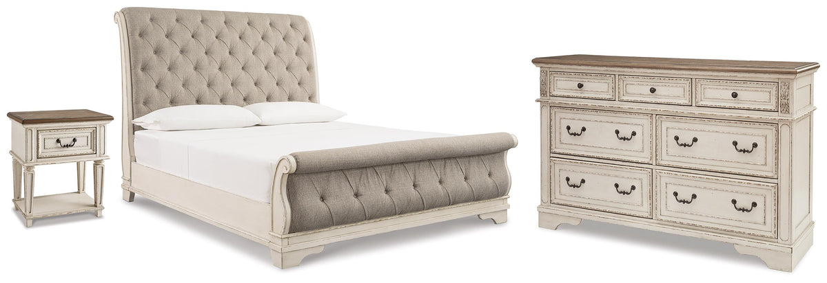 Diamond Furniture - Ashley Furniture - Realyn King Upholstered Sleigh Bed, Dresser and Nightstand - King Upholstered Sleigh Bed, Dresser and Nightstand - B743B108