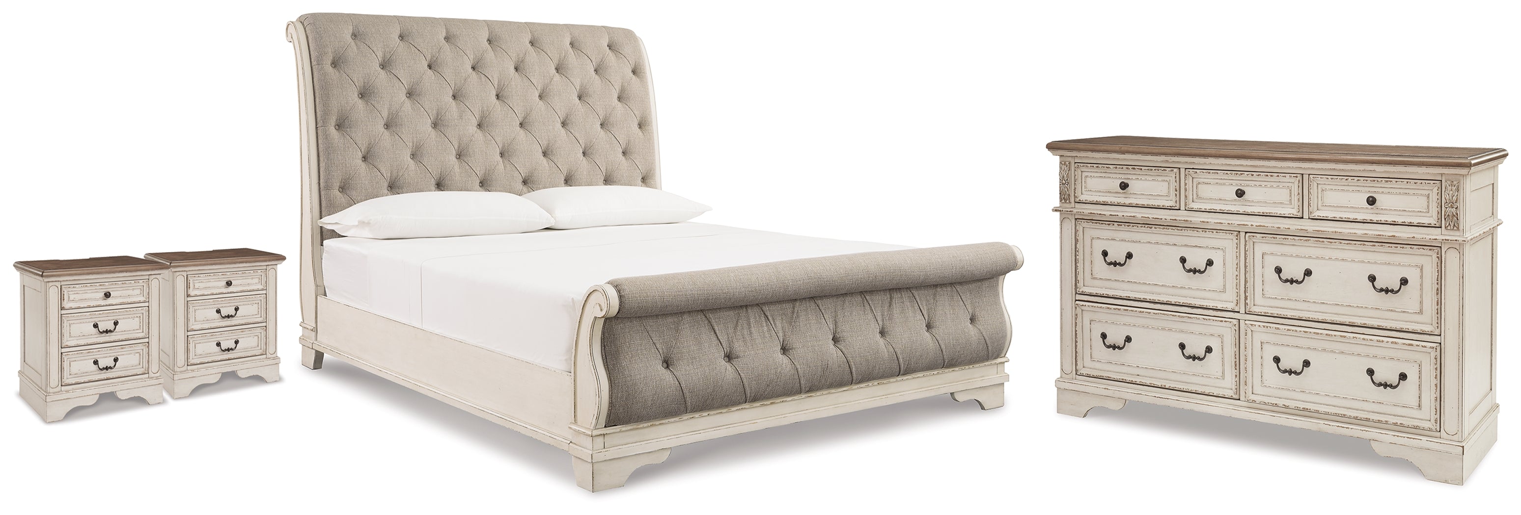 Diamond Furniture - Ashley Furniture - Realyn King Sleigh Bed, Dresser and 2 Nightstands - King Sleigh Bed, Dresser and 2 Nightstands - B743B95