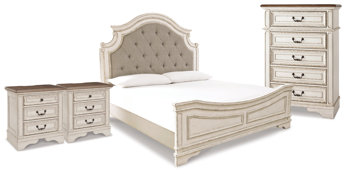 Diamond Furniture - Ashley Furniture - Realyn King Upholstered Panel Bed, Chest and 2 Nightstands - King Upholstered Panel Bed, Chest and 2 Nightstands - B743B91