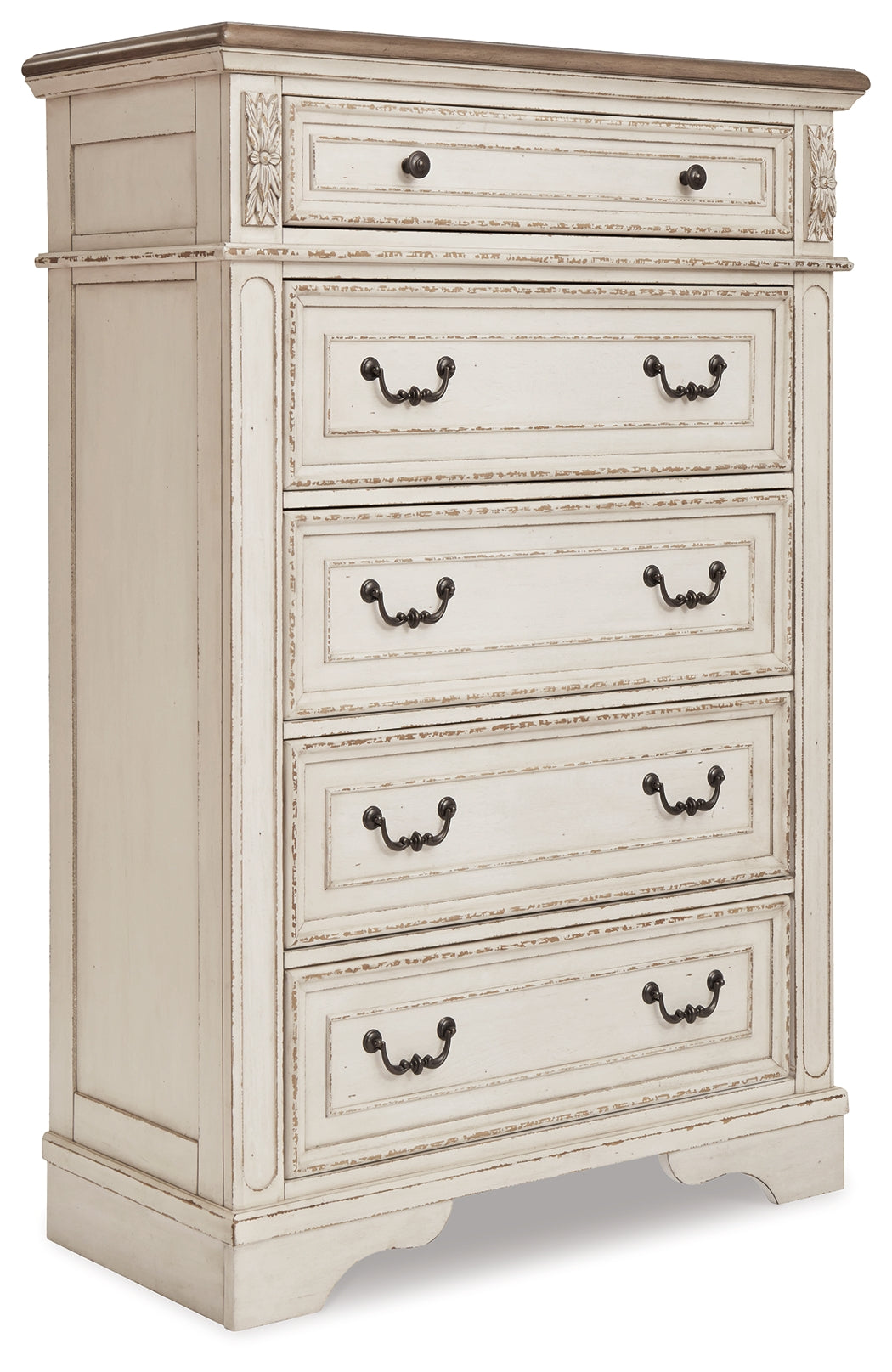 Realyn Queen Panel Bed, Dresser, Mirror, Chest and Nightstand