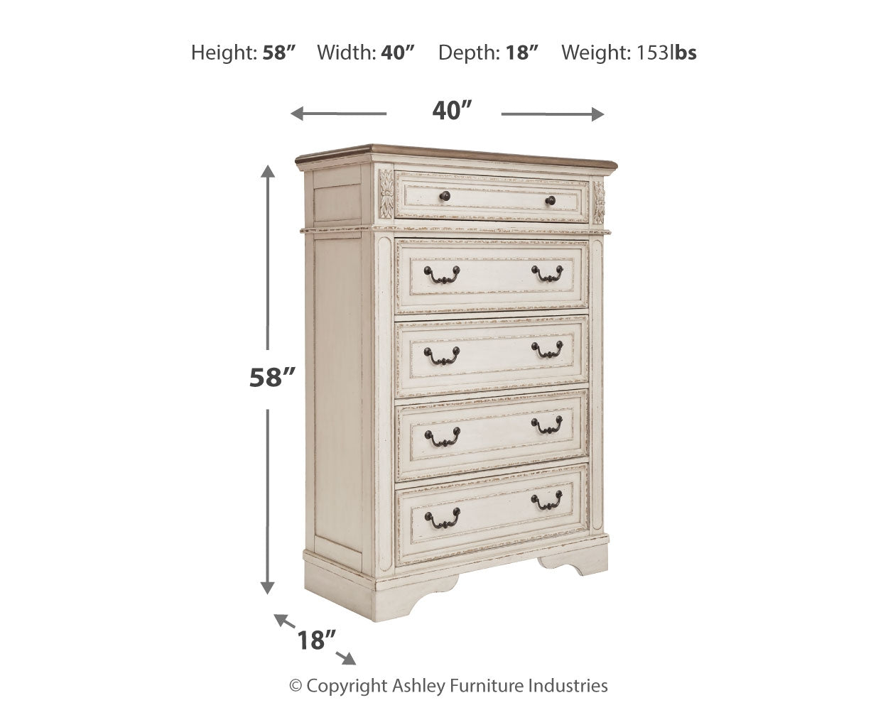 Realyn Queen Panel Bed, Dresser, Mirror, Chest and Nightstand