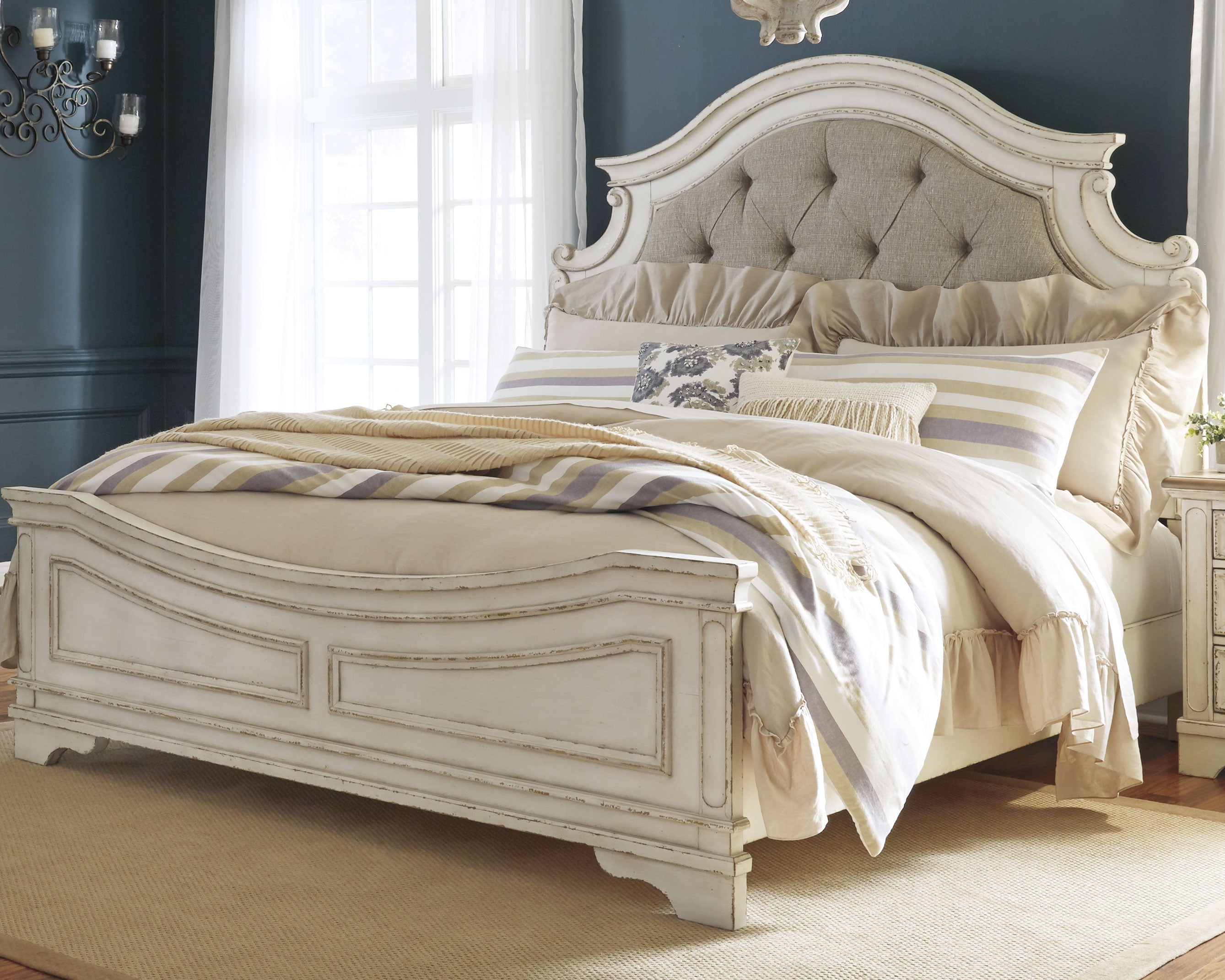 Diamond Furniture - Ashley Furniture - Realyn Bedroom - California King Upholstered Panel Bed / Chipped White - B743B7