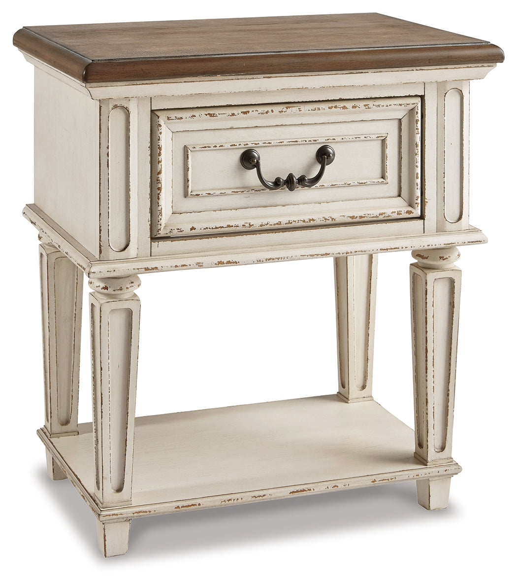 Realyn Queen Panel Bed, Dresser, Mirror, Chest and Nightstand
