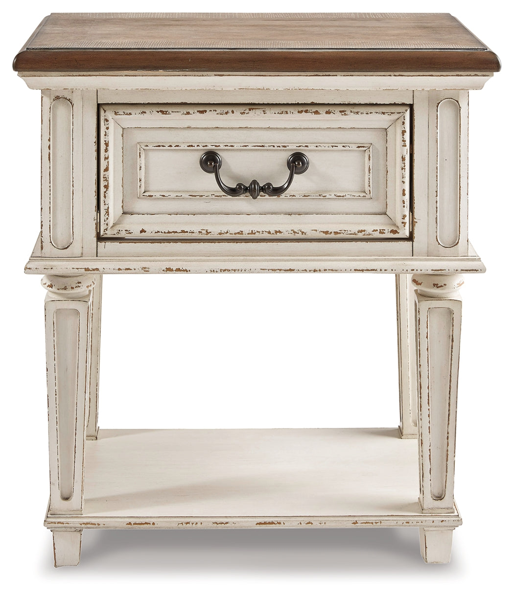 Realyn Queen Panel Bed, Dresser, Mirror, Chest and Nightstand