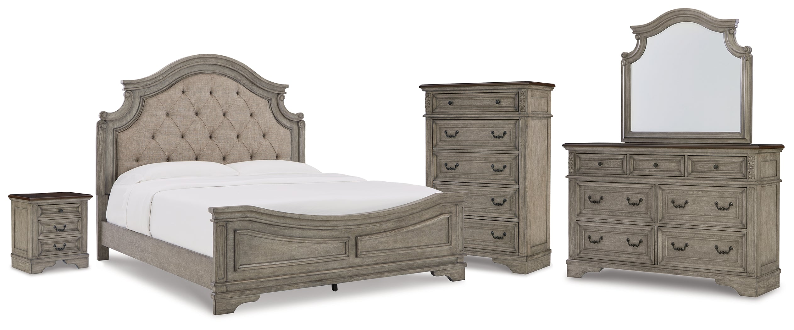 Diamond Furniture - Ashley Furniture - Lodenbay King Upholstered Panel Bed, Dresser, Mirror, Chest and Nightstand - King Upholstered Panel Bed, Dresser, Mirror, Chest and Nightstand - B751B11