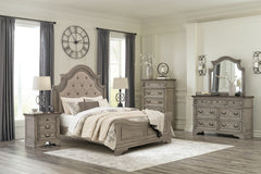 Diamond Furniture - Ashley Furniture - Lodenbay Queen Upholstered Panel Bed, Dresser, Mirror, Chest and Nightstand - Queen Upholstered Panel Bed, Dresser, Mirror, Chest and Nightstand / Antique Gray - B751B9