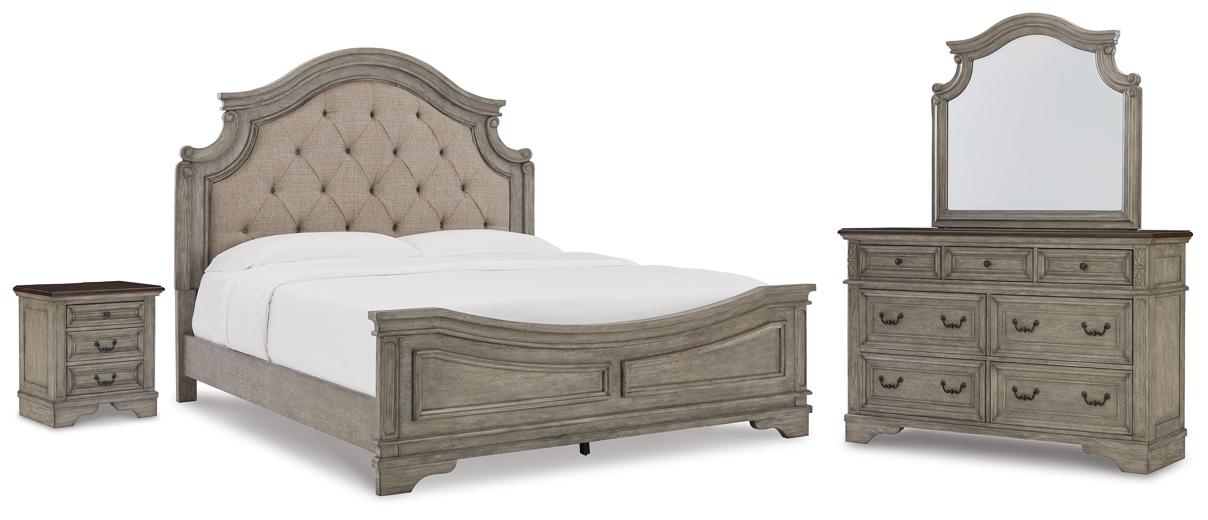 Diamond Furniture - Ashley Furniture - Lodenbay King Upholstered Panel Bed, Dresser, Mirror, and Nightstand - King Upholstered Panel Bed, Dresser, Mirror, and Nightstand - B751B8