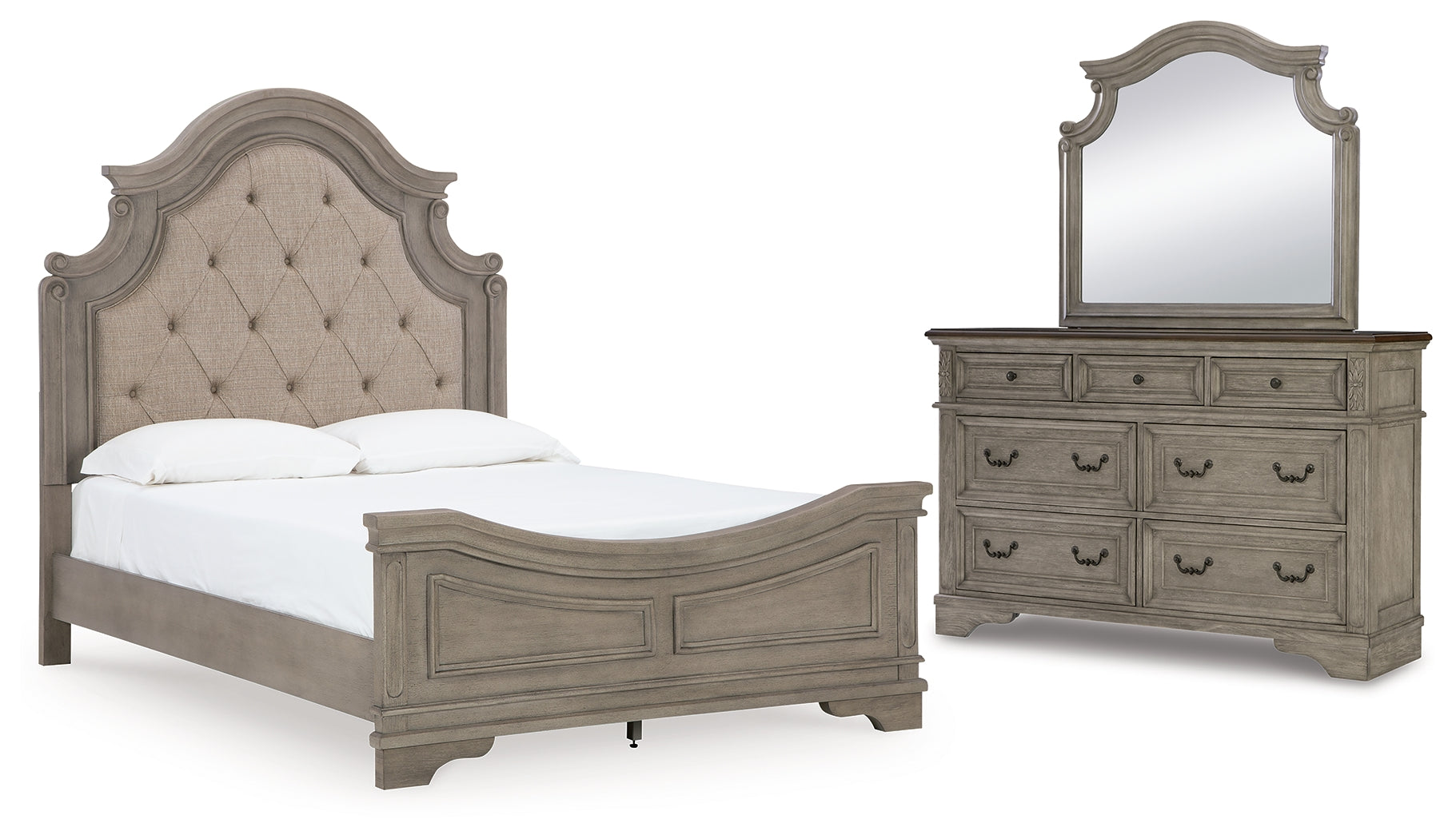 Diamond Furniture - Ashley Furniture - Lodenbay Queen Upholstered Panel Bed, Dresser and Mirror - Queen Upholstered Panel Bed, Dresser and Mirror - B751B3
