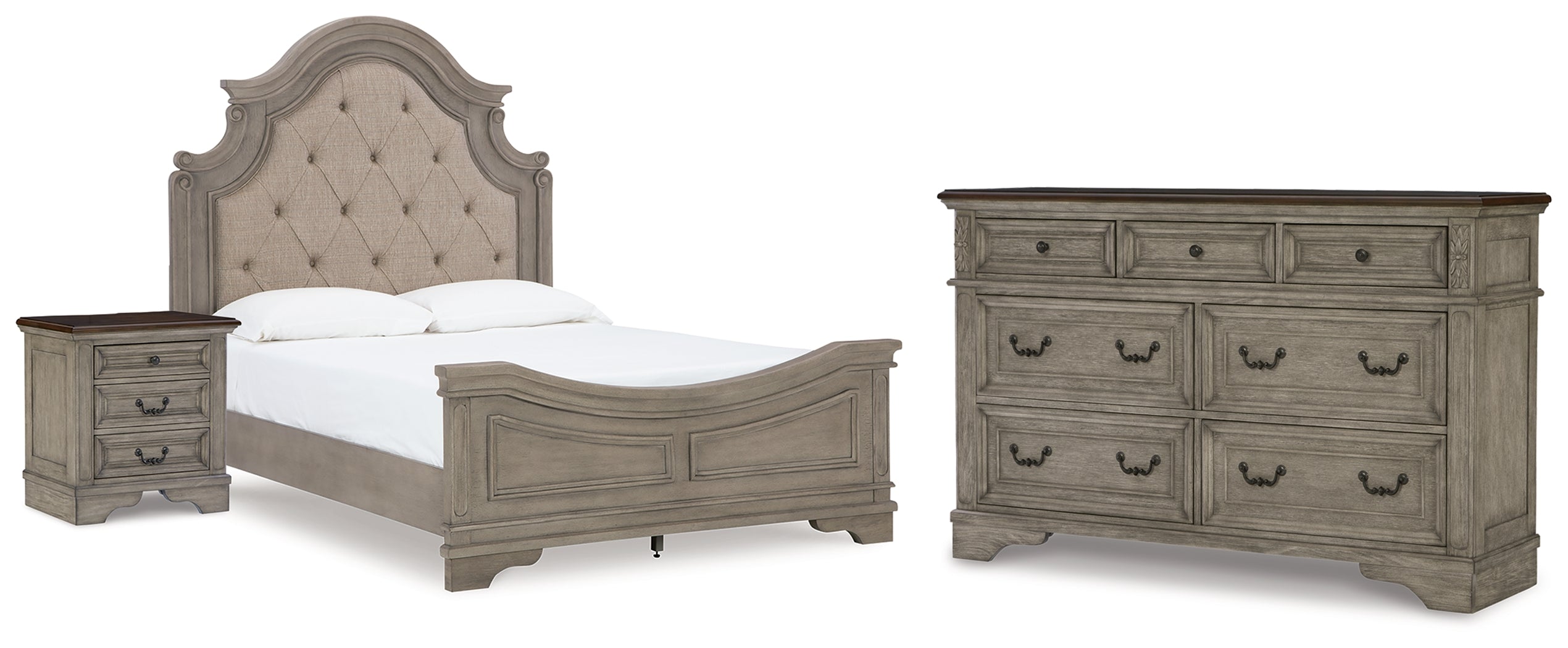 Diamond Furniture - Ashley Furniture - Lodenbay Queen Upholstered Panel Bed, Dresser and Nightstand - Queen Upholstered Panel Bed, Dresser and Nightstand - B751B13