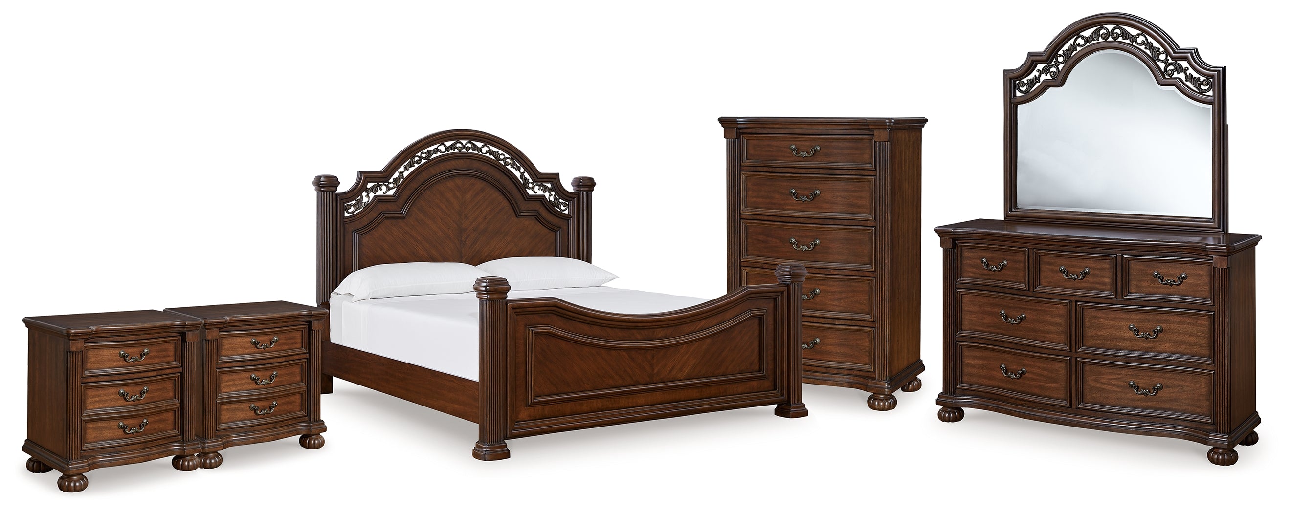 Diamond Furniture - Ashley Furniture - Lavinton Queen Poster Bed, Dresser, Mirror, Chest and 2 Nightstands - Queen Poster Bed, Dresser, Mirror, Chest and 2 Nightstands - B764B18