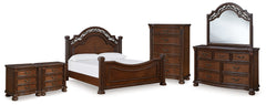 Diamond Furniture - Ashley Furniture - Lavinton Queen Poster Bed, Dresser, Mirror, Chest and 2 Nightstands - Queen Poster Bed, Dresser, Mirror, Chest and 2 Nightstands - B764B18
