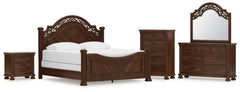 Diamond Furniture - Ashley Furniture - Lavinton King Poster Bed, Dresser, Mirror, Chest and Nightstand - King Poster Bed, Dresser, Mirror, Chest and Nightstand - B764B20