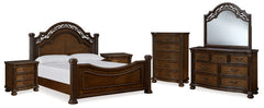 Lavinton King Poster Bed, Dresser, Mirror, Chest and 2 Nightstands