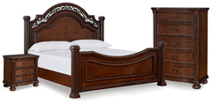 Diamond Furniture - Ashley Furniture - Lavinton Queen Poster Bed, Chest and Nightstand - Queen Poster Bed, Chest and Nightstand - B764B15
