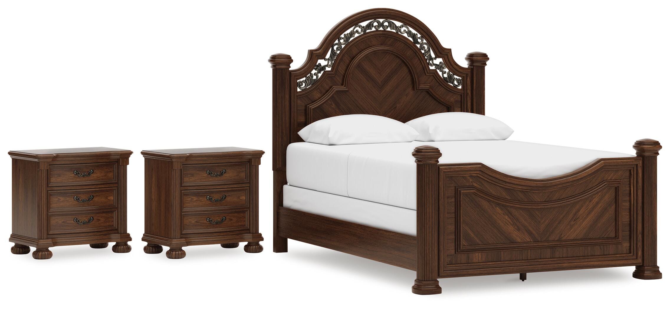Diamond Furniture - Ashley Furniture - Lavinton Queen Poster Bed and 2 Nightstands - Queen Poster Bed and 2 Nightstands - B764B22