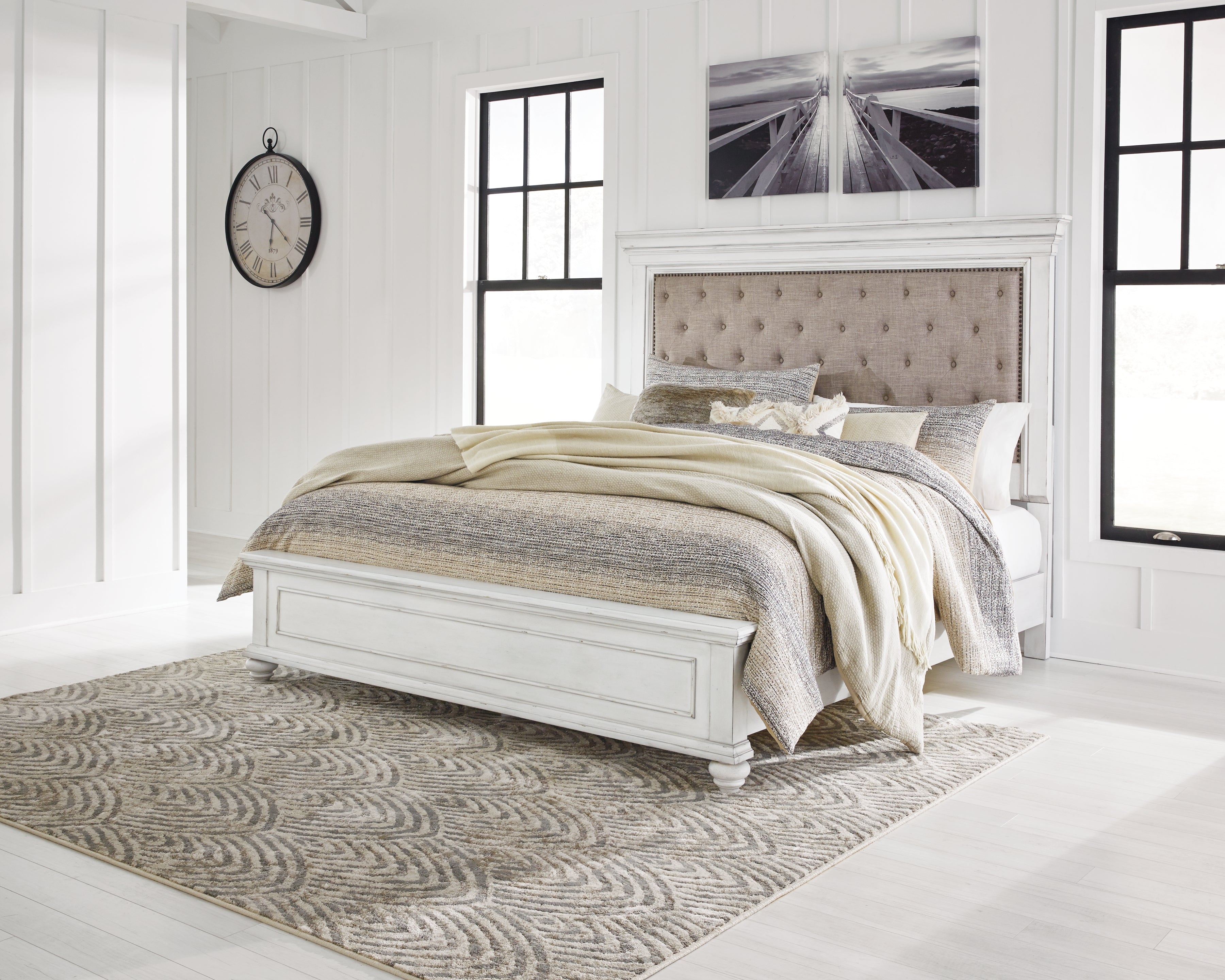 Diamond Furniture - Ashley Furniture - Kanwyn Bedroom - California King Panel Bed / Whitewash - B777B13