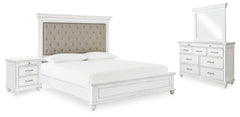Diamond Furniture - Ashley Furniture - Kanwyn Queen Upholstered Panel Bed, Dresser, Mirror, and Nightstand - Queen Upholstered Panel Bed, Dresser, Mirror, and Nightstand - B777B16