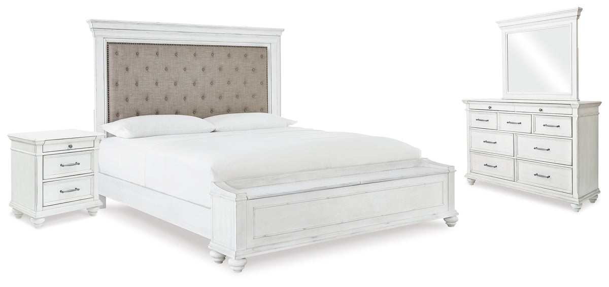 Diamond Furniture - Ashley Furniture - Kanwyn King Upholstered Storage Bed, Dresser, Mirror and Nightstand - King Upholstered Storage Bed, Dresser, Mirror and Nightstand - B777B25